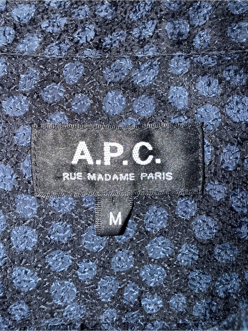 A.P.C. Paris 100% Silk Navy Blue Dot Print Blouse Shirt Minimalist Chic Size M - Picture 3 of 8